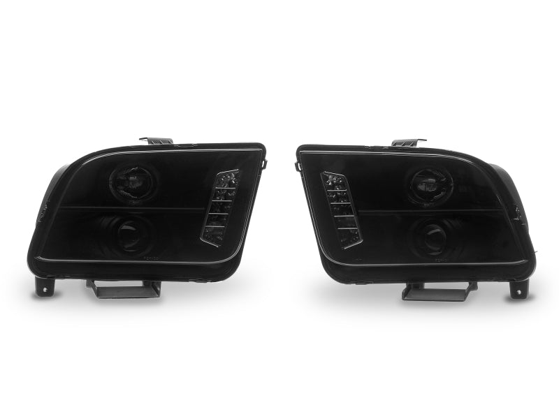 Raxiom 05-09 Ford Mustang w/ Halogen LED Halo Prjctr Headlights-Blk Hsng(Smoked Lens Exclude GT500) Raxiom Headlights  AXOPROS