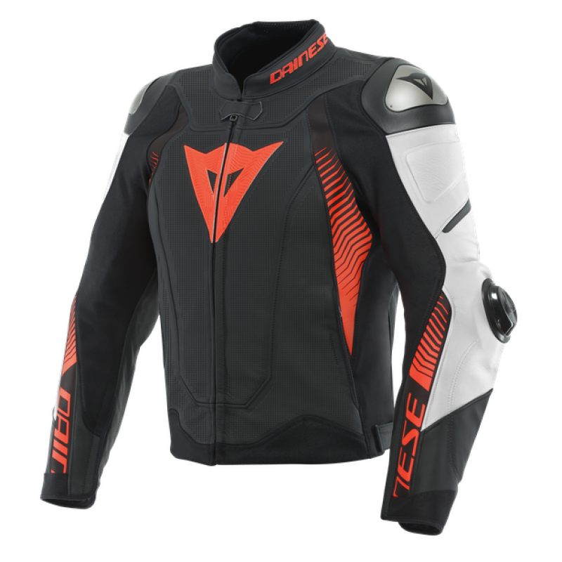 Dainese Super Speed 4 Perforated Leather Jacket Matte Black/White/Fluorescent Red Size - 56