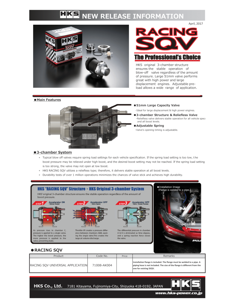 HKS RACING SQV UNIVERSAL BOV HKS Blow Off Valves  AXOPROS