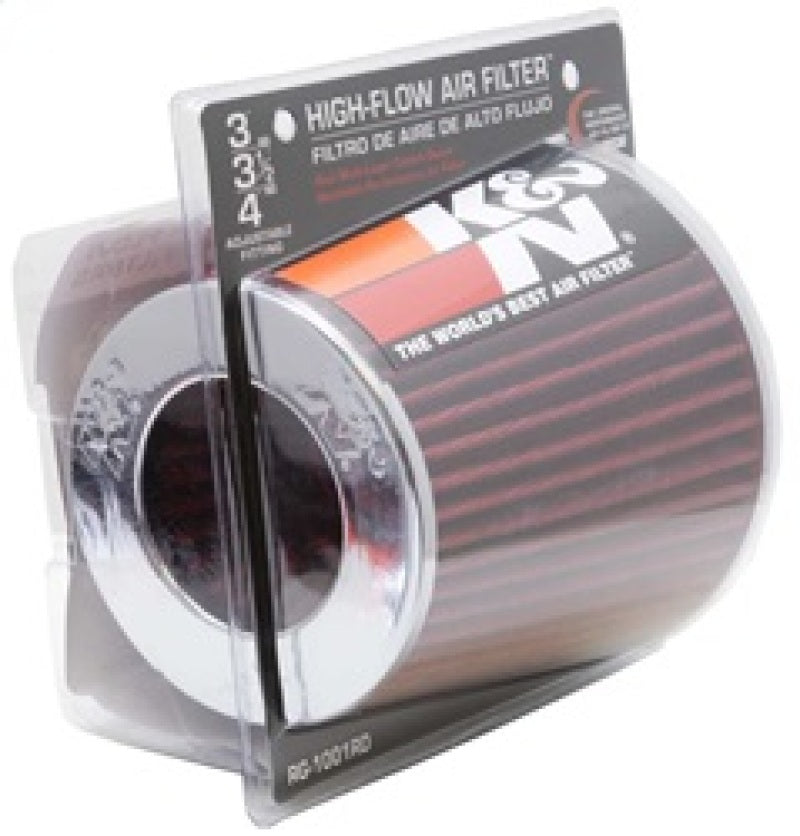 K&N Universal Air Filter Chrome Round Tapered Red - 4in Flange ID x 1.125in Flange Length x 5.5in H K&N Engineering Air Filters - Universal Fit  AXOPROS