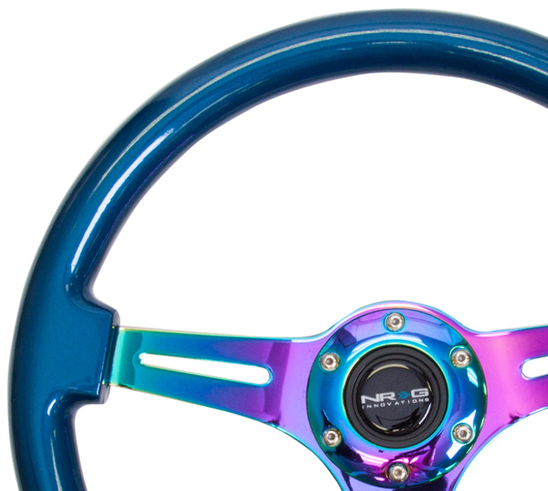 NRG Classic Wood Grain Steering Wheel (350mm) Blue Pearl/Flake Paint w/Neochrome 3-Spoke Center NRG Steering Wheels  AXOPROS