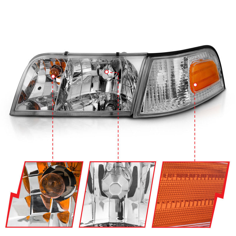 ANZO 1998-2005 Ford Crown Victoria Crystal Headlight Chrome With Bumper Light (OE) ANZO Headlights  AXOPROS