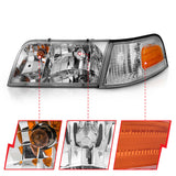 ANZO 1998-2005 Ford Crown Victoria Crystal Headlight Chrome With Bumper Light (OE) ANZO Headlights  AXOPROS