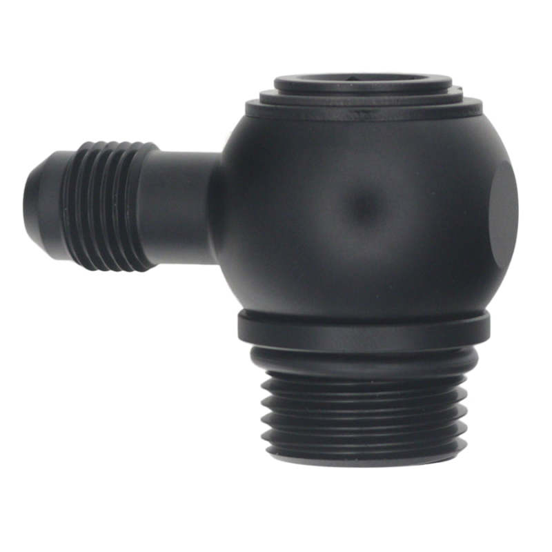 DeatschWerks 10AN ORB Male to 6AN Male Flare Low Profile 90-Degree Swivel - Anodized Matte Black DeatschWerks Fittings  AXOPROS