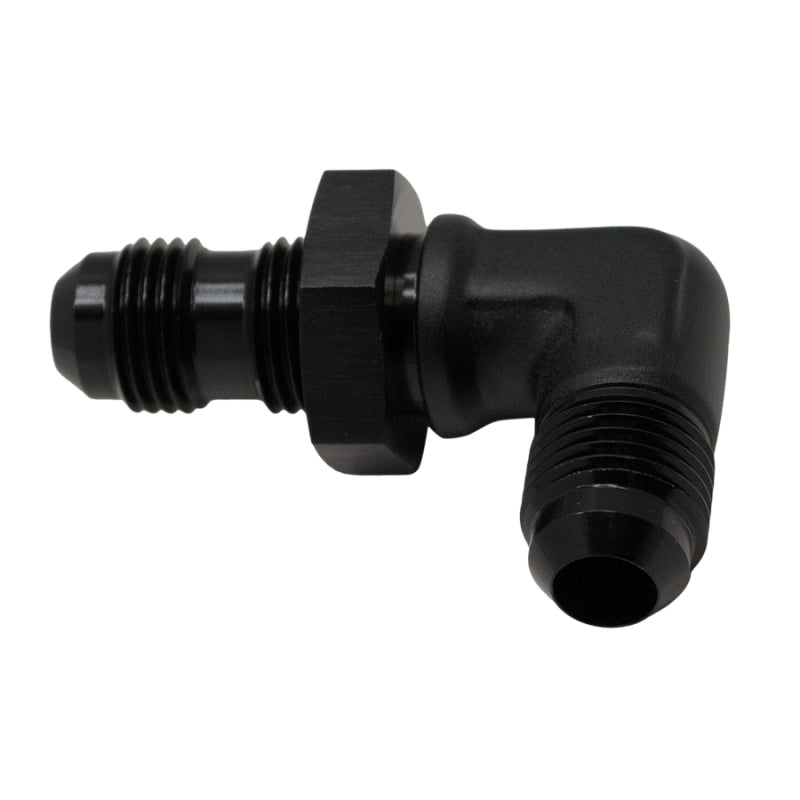 DeatschWerks 6AN Male Flare to 6AN Male Flare Bulkhead Adapter 90-Degree - Anodized Matte Black DeatschWerks Fittings  AXOPROS