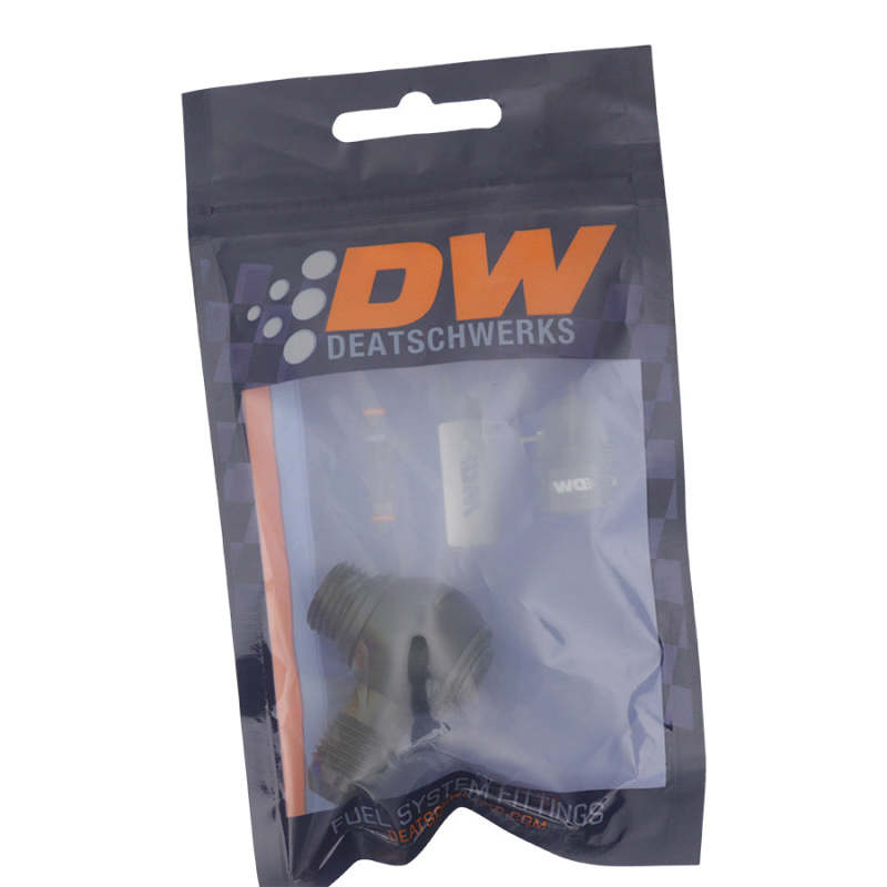DeatschWerks 6AN ORB Male to 6AN Male Flare Low Profile 90-Degree Swivel - Anodized Matte Black DeatschWerks Fittings  AXOPROS