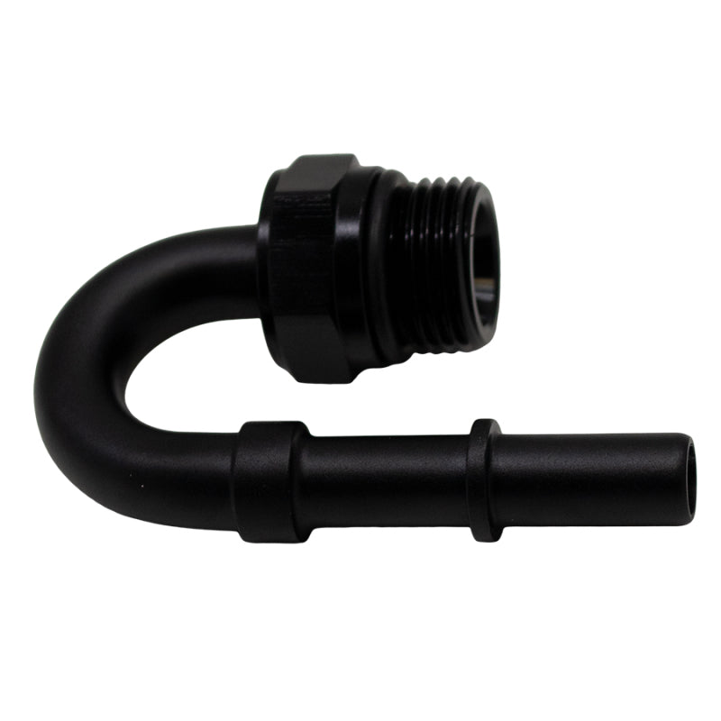 DeatschWerks 8AN ORB Male to 3/8in Male EFI Quick Connect Adapter 180-Degree - Anodized Matte Black DeatschWerks Fuel Components Misc  AXOPROS