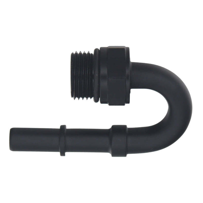 DeatschWerks 8AN ORB Male to 3/8in Male EFI Quick Connect Adapter 180-Degree - Anodized Matte Black DeatschWerks Fuel Components Misc  AXOPROS