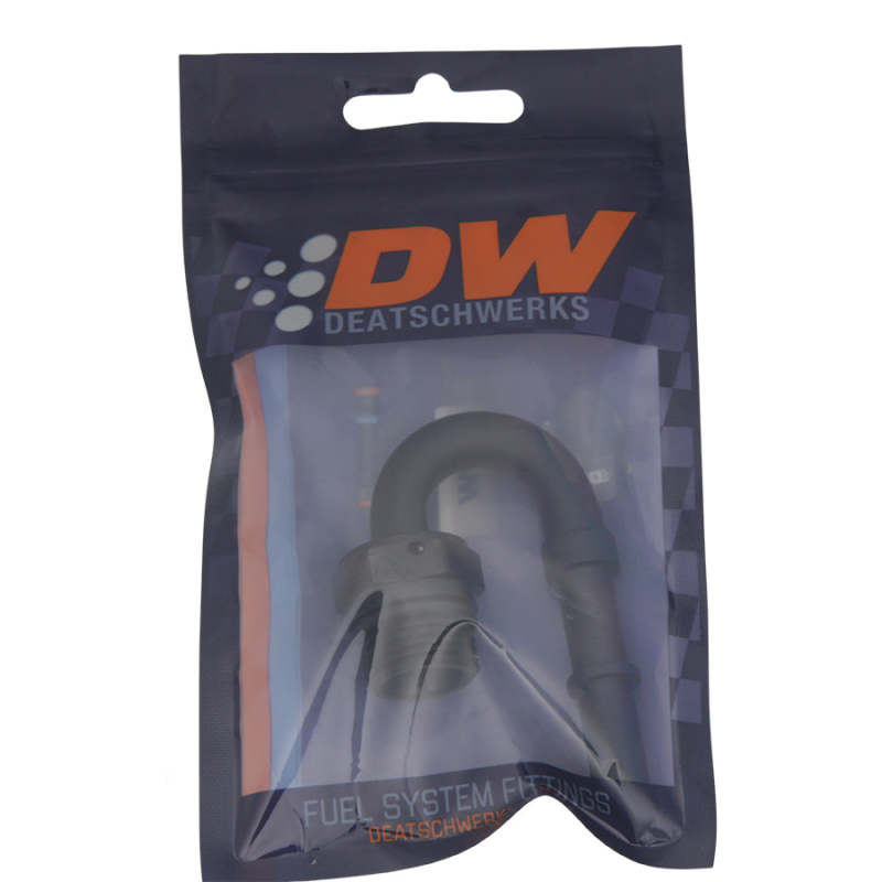 DeatschWerks 8AN ORB Male to 3/8in Male EFI Quick Connect Adapter 180-Degree - Anodized Matte Black DeatschWerks Fuel Components Misc  AXOPROS