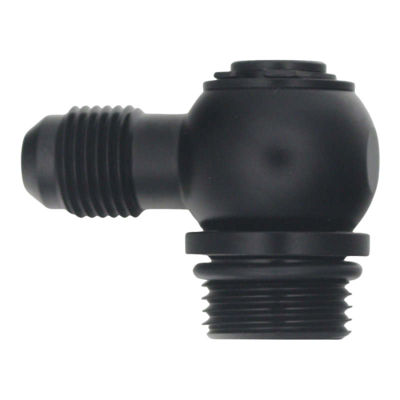 DeatschWerks 8AN ORB Male to 6AN Male Flare Low Profile 90-Degree Swivel - Anodized Matte Black DeatschWerks Fittings  AXOPROS