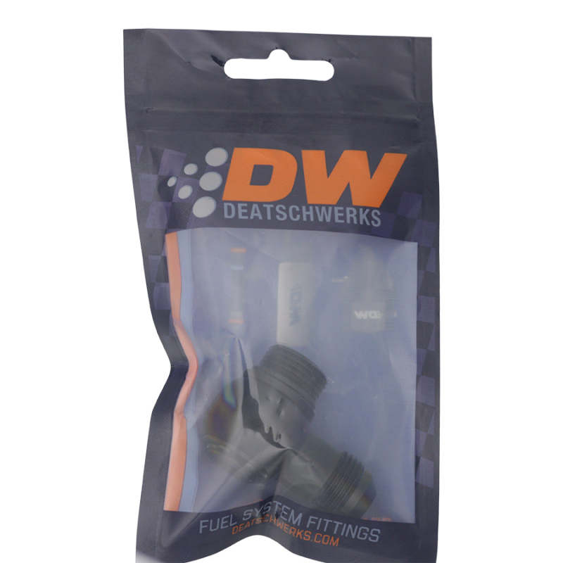DeatschWerks 8AN ORB Male to 8AN Male Flare Low Profile 90-Degree Swivel - Anodized Matte Black DeatschWerks Fittings  AXOPROS