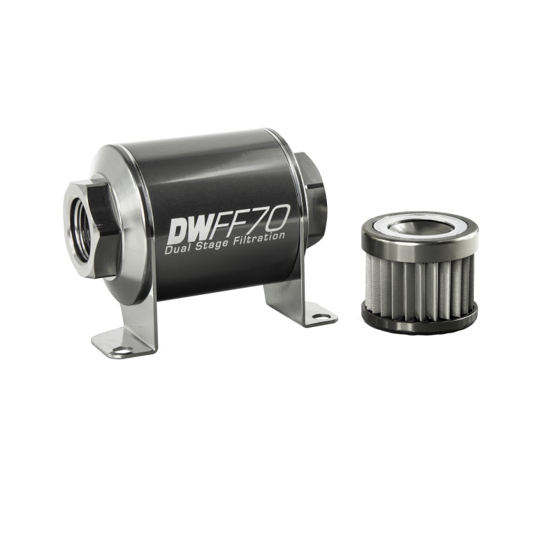 DeatschWerks Stainless Steel 10AN 10 Micron Universal Inline Fuel Filter Housing Kit (70mm) DeatschWerks Fuel Filters  AXOPROS