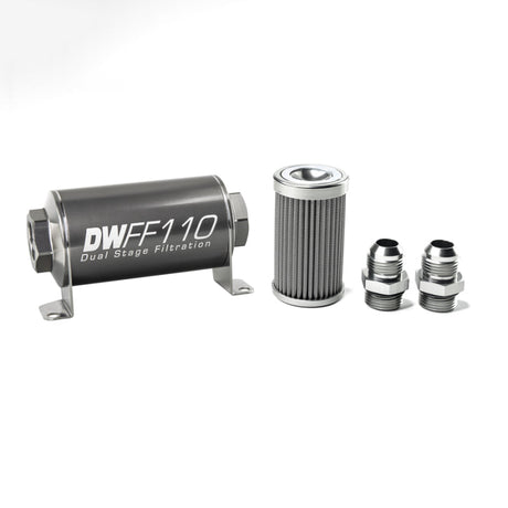 DeatschWerks Stainless Steel 10AN 100 Micron Universal Inline Fuel Filter Housing Kit (110mm) DeatschWerks Fuel Filters  AXOPROS