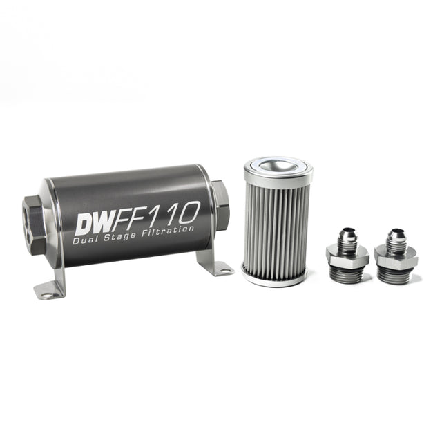 DeatschWerks Stainless Steel 6AN 10 Micron Universal Inline Fuel Filter Housing Kit (110mm) DeatschWerks Fuel Filters  AXOPROS
