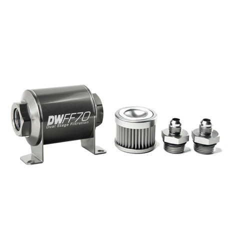 DeatschWerks Stainless Steel 6AN 10 Micron Universal Inline Fuel Filter Housing Kit (70mm) DeatschWerks Fuel Filters  AXOPROS