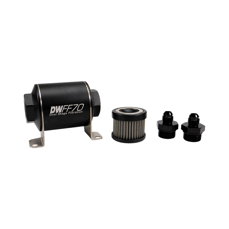 DeatschWerks Stainless Steel 6AN 10 Micron Universal Inline Fuel Filter Housing Kit (70mm) DeatschWerks Fuel Filters  AXOPROS