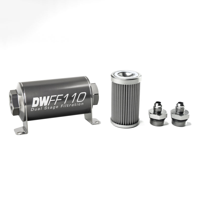 DeatschWerks Stainless Steel 6AN 100 Micron Universal Inline Fuel Filter Housing Kit (110mm) DeatschWerks Fuel Filters  AXOPROS
