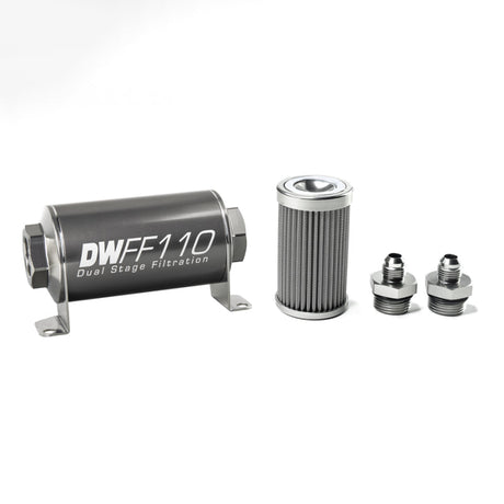 DeatschWerks Stainless Steel 6AN 100 Micron Universal Inline Fuel Filter Housing Kit (110mm) DeatschWerks Fuel Filters  AXOPROS