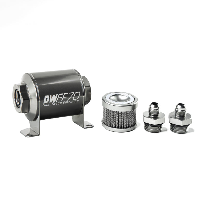 DeatschWerks Stainless Steel 6AN 100 Micron Universal Inline Fuel Filter Housing Kit (70mm) DeatschWerks Fuel Filters  AXOPROS