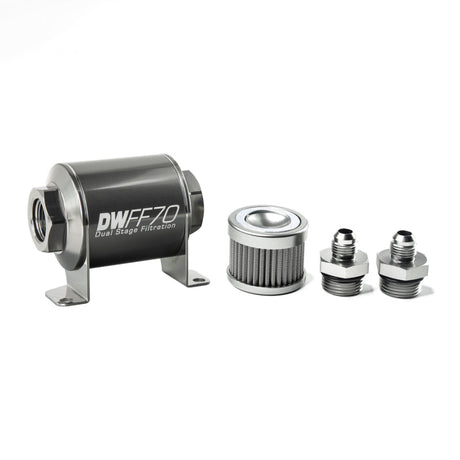 DeatschWerks Stainless Steel 6AN 100 Micron Universal Inline Fuel Filter Housing Kit (70mm) DeatschWerks Fuel Filters  AXOPROS
