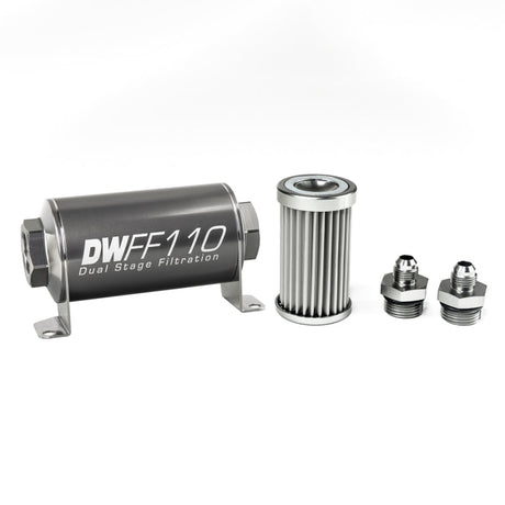 DeatschWerks Stainless Steel 6AN 5 Micron Universal Inline Fuel Filter Housing Kit (110mm) DeatschWerks Fuel Filters  AXOPROS