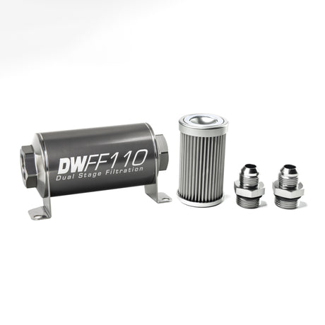 DeatschWerks Stainless Steel 8AN 10 Micron Universal Inline Fuel Filter Housing Kit (110mm) DeatschWerks Fuel Filters  AXOPROS