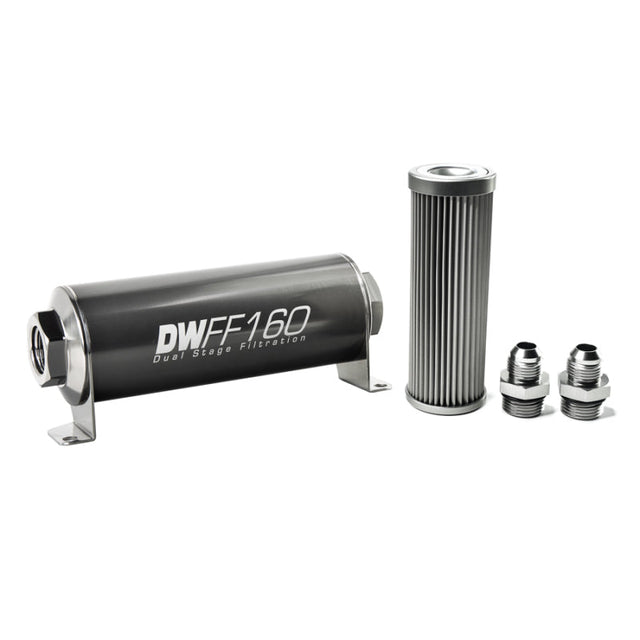 DeatschWerks Stainless Steel 8AN 10 Micron Universal Inline Fuel Filter Housing Kit (160mm) DeatschWerks Fuel Filters  AXOPROS