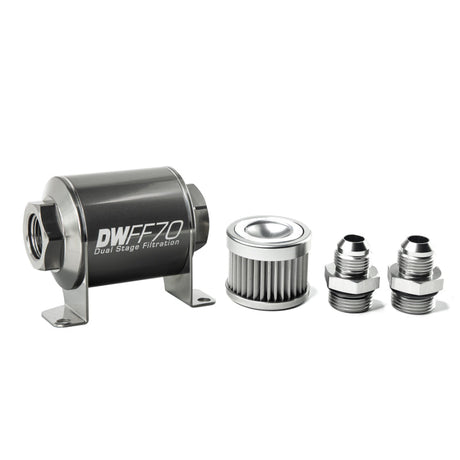 DeatschWerks Stainless Steel 8AN 10 Micron Universal Inline Fuel Filter Housing Kit (70mm) DeatschWerks Fuel Filters  AXOPROS