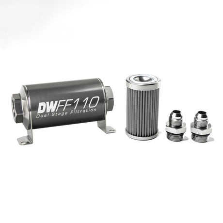 DeatschWerks Stainless Steel 8AN 100 Micron Universal Inline Fuel Filter Housing Kit (110mm) DeatschWerks Fuel Filters  AXOPROS