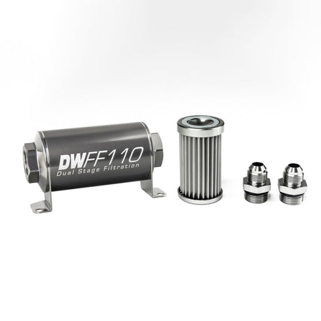 DeatschWerks Stainless Steel 8AN 5 Micron Universal Inline Fuel Filter Housing Kit (110mm) DeatschWerks Fuel Filters  AXOPROS