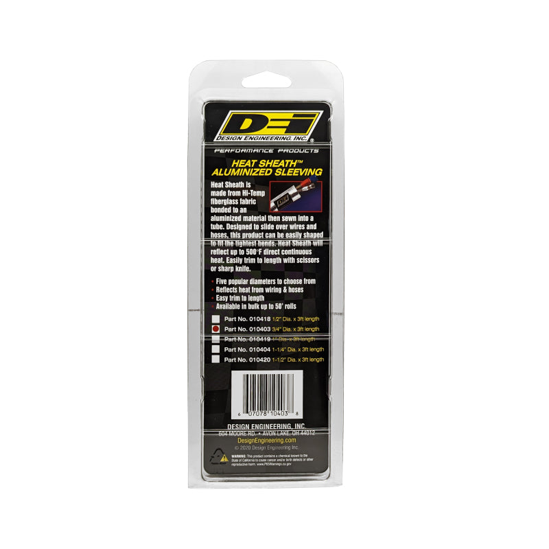 DEI Heat Sheath 3/4in x 3ft - Aluminized Sleeving - Sewn Edge DEI Thermal Sleeves  AXOPROS