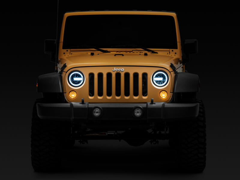 Raxiom 97-18 Jeep Wrangler TJ/JK 7-Inch LED Headlights w/ Halos- Black Housing (Clear Lens) Raxiom Headlights  AXOPROS