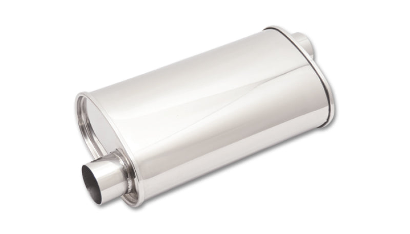Vibrant StreetPower Oval Muff 5in x 9in x 15in long body 3in inlet I.D. x 3in outlet Offset-Offset Vibrant Muffler  AXOPROS