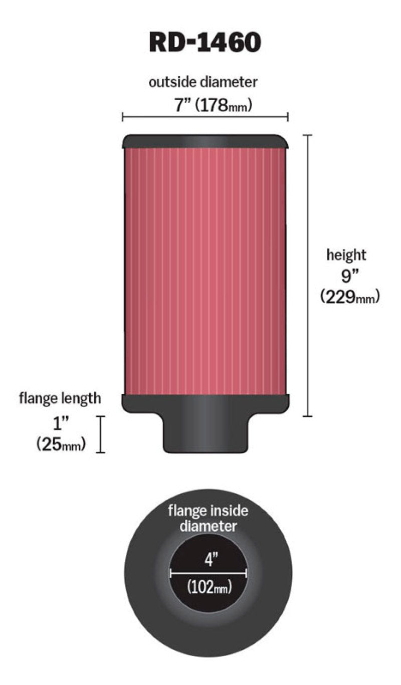 K&N Universal Air Filter 4in Flange ID 7in OD 9in Height K&N Engineering Air Filters - Universal Fit  AXOPROS