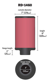 K&N Universal Air Filter 4in Flange ID 7in OD 9in Height K&N Engineering Air Filters - Universal Fit  AXOPROS