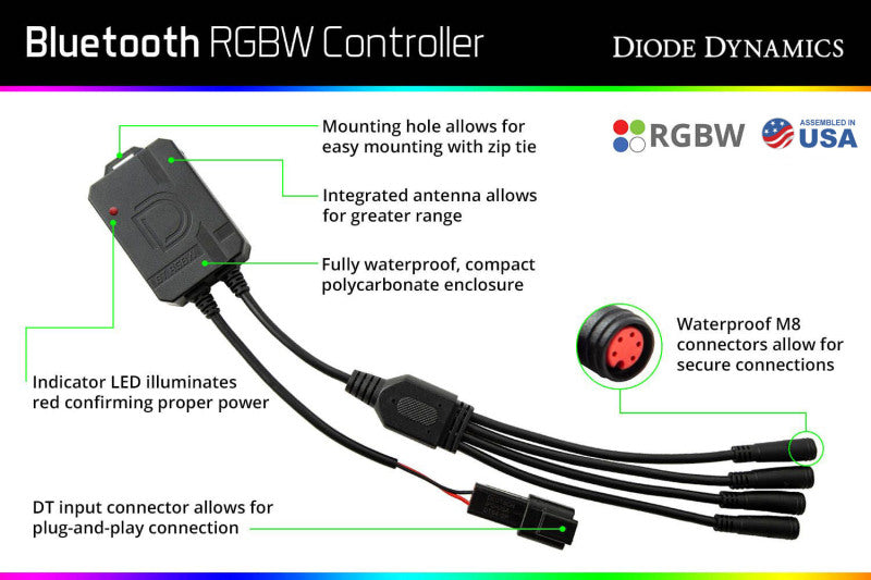 Diode Dynamics - Bluetooth RGBW M8 Controller 1ch Diode Dynamics Light Accessories and Wiring  AXOPROS