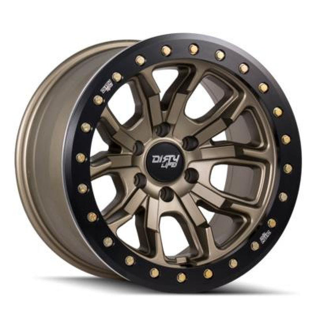 Dirty Life 9303 DT-1 17x9 / 5x127 BP / -12mm Offset / 78.1mm Hub Satin Gold Wheel - Sim. Beadlock Dirty Life Wheels - Cast  AXOPROS