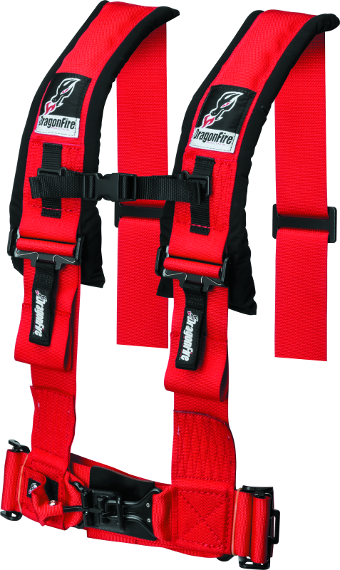 DragonFire Racing Harness- H-Style- 4-Point- 3in Buckle- Red DragonFire Racing Seat Belts & Harnesses  AXOPROS