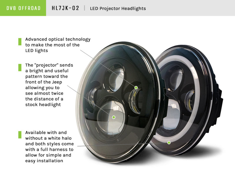 DV8 Offroad 07-18 Jeep Wrangler JK LED Projector Headlights w/ Angel Eyes DV8 Offroad Headlights  AXOPROS