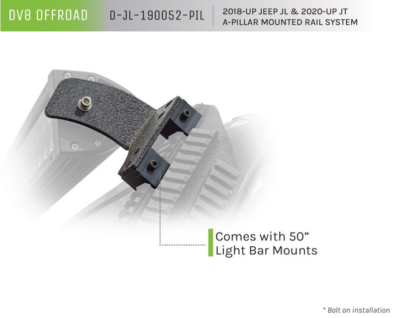 DV8 Offroad 2018+ JL/Gladiator Picatinny Rail A-Pillar Pod LED Light Mount DV8 Offroad Light Mounts  AXOPROS