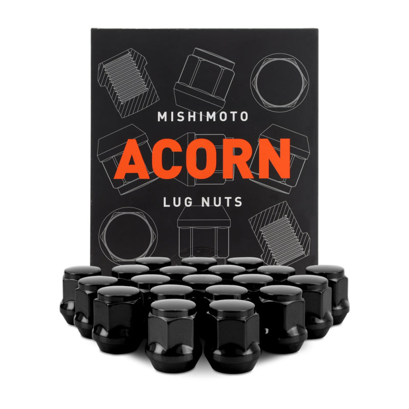 Mishimoto Steel Acorn Lug Nuts M12 x 1.5 - 20pc Set - Black Mishimoto Lug Nuts  AXOPROS