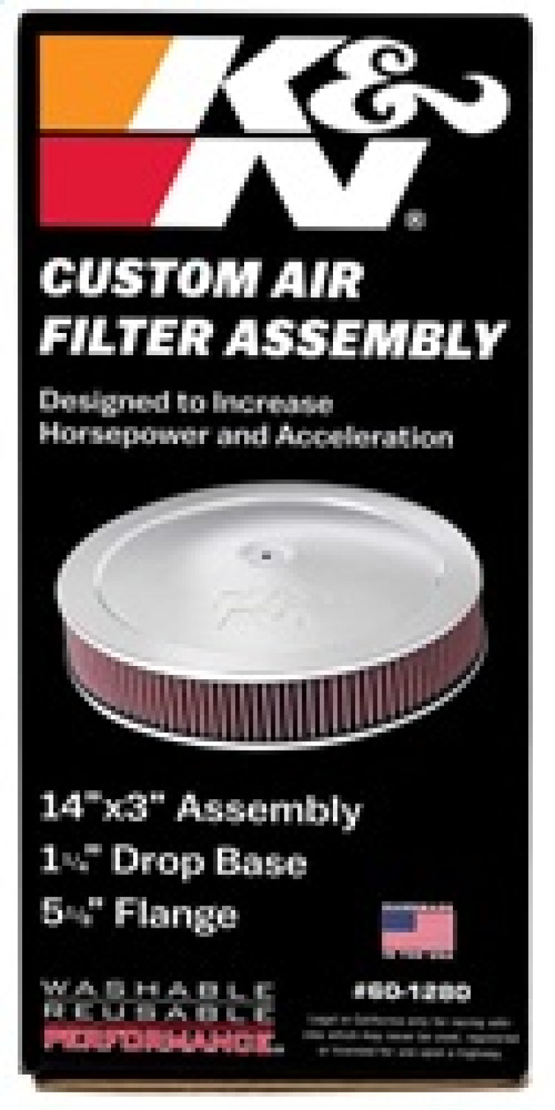 K&N 14in Red Custom Air Cleaner Assembly - 5.125in ID x 14in OD x 2.75in H x 1.25in Drop Base K&N Engineering Air Filters - Direct Fit  AXOPROS