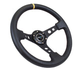 NRG Reinforced Steering Wheel (350mm / 3in. Deep) Blk Leather w/Blk Cutout Spoke/Yellow Center Mark NRG Steering Wheels  AXOPROS