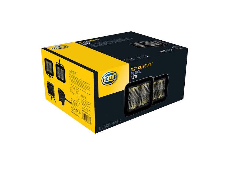 Hella Universal Black Magic 3.2in L.E.D. Cube Kit - Flood Beam Hella Fog Lights  AXOPROS