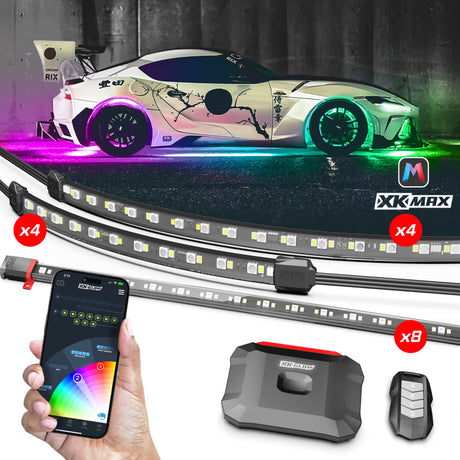 XKGLOW XK Glow XKmax RGBW 16pc Addressable Car Underglow + Interior + Wheel Kit Light Accessories and Wiring aftermarket performance part