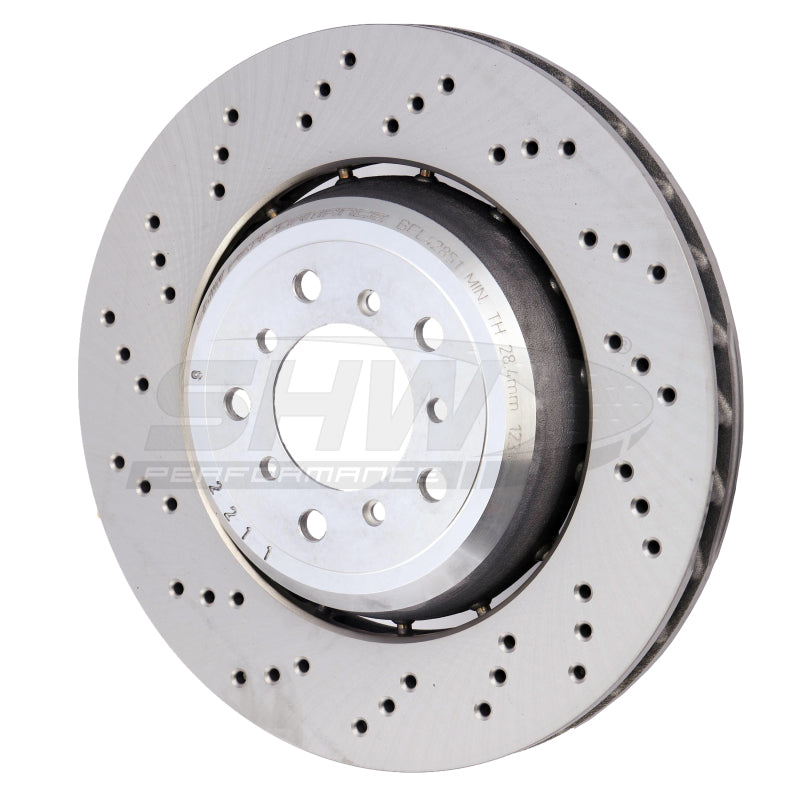 SHW 08-13 BMW M3 4.0L Left Front Cross-Drilled Lightweight Brake Rotor (34112283801) SHW Performance Brake Rotors - Drilled  AXOPROS