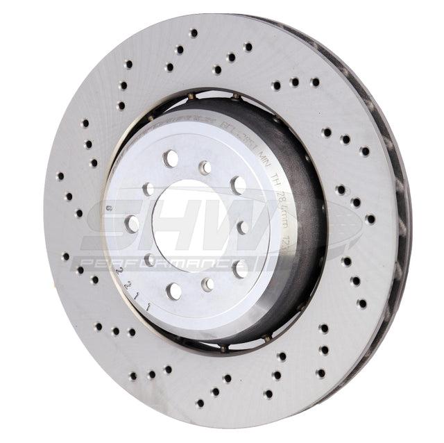 SHW 08-13 BMW M3 4.0L Left Front Cross-Drilled Lightweight Brake Rotor (34112283801) SHW Performance Brake Rotors - Drilled  AXOPROS