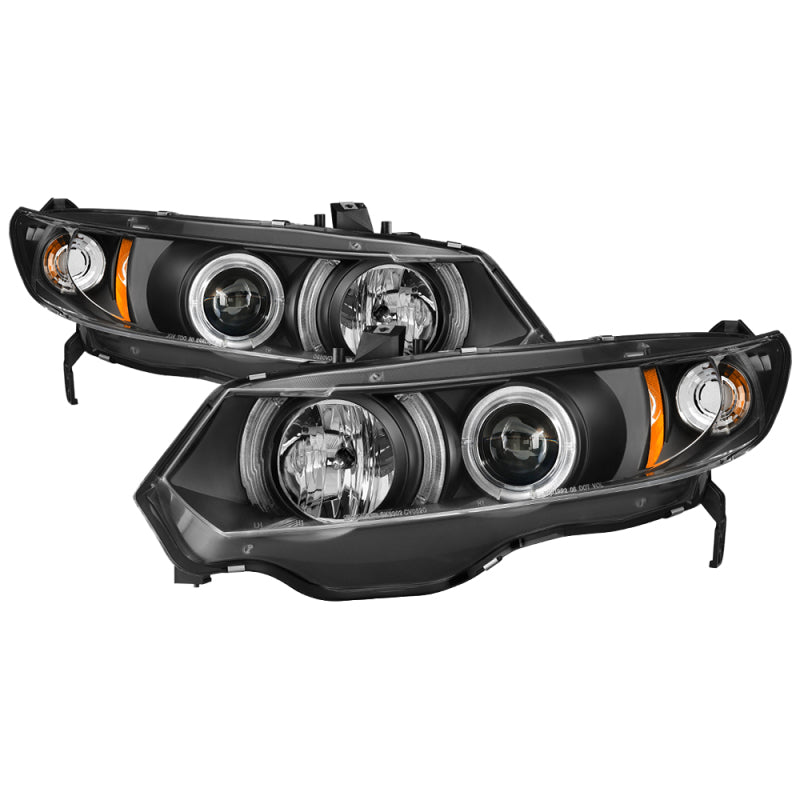 Spyder Honda Civic 06-08 2Dr Projector Headlights LED Halo Black High H1 Low H1 PRO-YD-HC06-2D-HL-BK SPYDER Headlights  AXOPROS