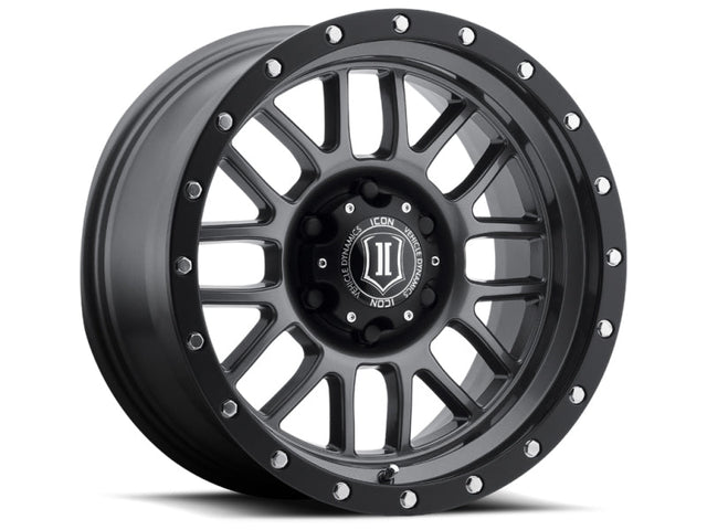 ICON Alpha 17x8.5 6x5.5 0mm Offset 4.75in BS 106.1mm Bore Gun Metal Wheel ICON Wheels - Cast  AXOPROS