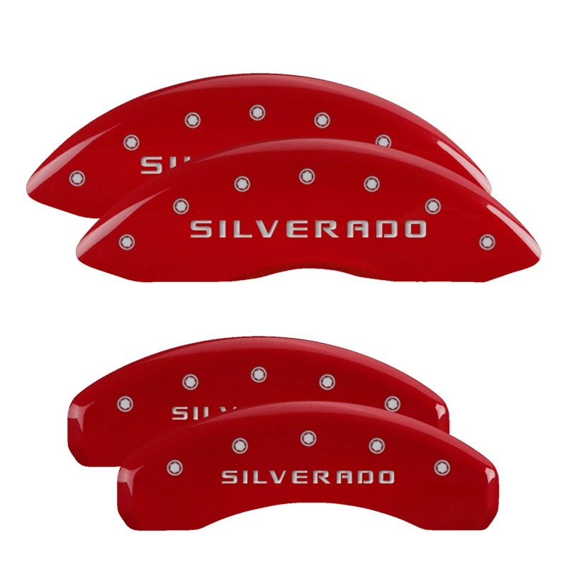 MGP 4 Caliper Covers Engraved Front & Rear Silverado Red finish silver ch MGP Caliper Covers  AXOPROS
